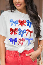 Load image into Gallery viewer, &quot;WAITLIST&quot; White USA Inspire Bow Print Crewneck Independence Day Tee
