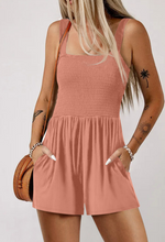 Load image into Gallery viewer, Apricot Casual Pocketed Smocked Sleeveless Romper
