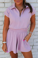 Load image into Gallery viewer, Orchid Bouquet Short Sleeve Zipper Collared Elastic High Waist Romper
