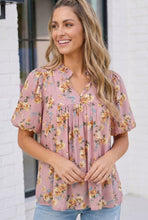 Load image into Gallery viewer, Dusty Rose Floral Ruffle Neck Babydoll Blouse
