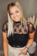 Load image into Gallery viewer, Black Plus Size Sheer Lace Mesh Short Sleeve Top
