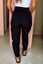 Load image into Gallery viewer, Black Elastic High Waist Pocketed Cargo Jogger Pants
