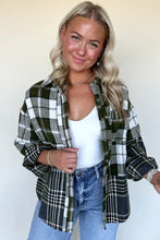 Load image into Gallery viewer, Black Plaid Print Textured Knit Buttoned Shacket

