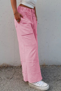 "WAITLIST" Bonbon Mineral Wash Exposed Seam Drawstring High Waist Wide Leg Cargo