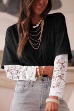Load image into Gallery viewer, Black Lace Long Sleeve Insert Drop Shoulder Tee
