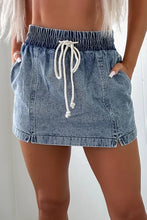 Load image into Gallery viewer, Dusk Blue Drawstring High Waist Pocketed Denim Shorts

