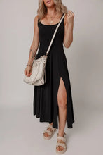 Load image into Gallery viewer, Black Sleeveless Scoop Neck Flared Split Midi Dress
