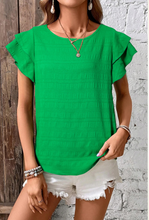 Load image into Gallery viewer, Dark Green Textured Ruffled Sleeve Blouse
