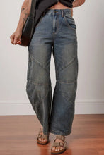 Load image into Gallery viewer, Sail Blue Exposed Stitching Loose Straight High Waist Jeans
