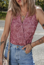 Load image into Gallery viewer, Heather Floral Textured V Neck Wrapped Sleeveless Bodysuit
