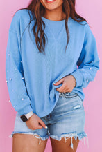 Load image into Gallery viewer, Myosotis Pearled Sleeves Drop Shoulder Round Neck Pullover Sweatshirt
