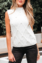 Load image into Gallery viewer, White Pearled High Neck Textured Knit Sweater Vest
