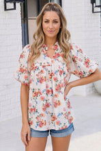 Load image into Gallery viewer, Ivory Floral Puff Sleeve Babydoll Blouse
