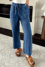 Load image into Gallery viewer, Sail Blue Mineral Wash Drawstring Waist Loose Straight Denim Pants
