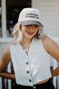 "WAITLIST" Black Put It On My Husband's Tab Two-Toned Vintage Hat