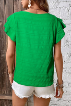 Load image into Gallery viewer, Dark Green Textured Ruffled Sleeve Blouse
