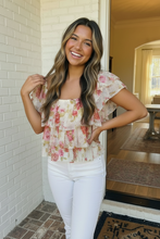 Load image into Gallery viewer, Floral Mesh Tiered Ruffle Crop Top
