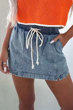 Load image into Gallery viewer, Dusk Blue Drawstring High Waist Pocketed Denim Shorts
