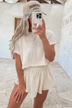 Load image into Gallery viewer, Beige 2pcs Cropped Tee and Ruffle High Waist Skort Set
