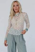 Load image into Gallery viewer, White Sheer Floral Lace Long Sleeve Slim Fit Top
