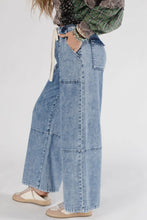 Load image into Gallery viewer, Ashleigh Blue Acid Wash Exposed Seam Drawstring Elastic Waistband Jeans
