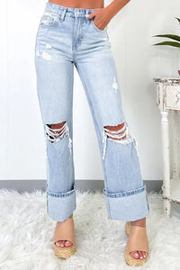 "WAITLIST" Beau Blue Light Wash Distressed Flare Jeans