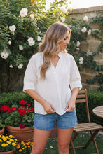 Load image into Gallery viewer, Relaxed V-Neck Short Sleeve Poplin Blouse
