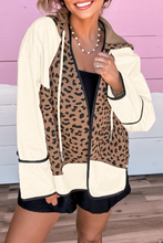 Load image into Gallery viewer, Brown Leopard Star Hooded Patchwork Contrast Piping Open Front Jacket

