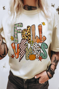 White FALL VIBES Cotton Blend Casual T Shirt