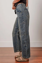 Load image into Gallery viewer, Sail Blue Exposed Stitching Loose Straight High Waist Jeans
