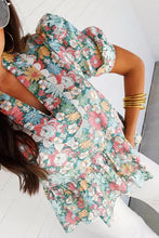 Load image into Gallery viewer, Multicolour Notched Neck Puff Short Sleeve Floral Blouse
