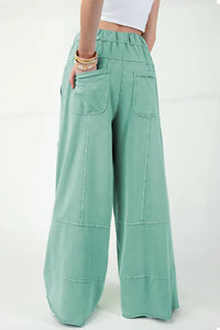"WAITLIST" Mint Green Mineral Wash Exposed Seam Drawstring High Waist Wide Leg Cargo