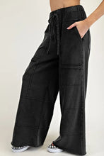 Load image into Gallery viewer, &quot;WAITLIST&quot; Black Mineral Wash Exposed Seam Drawstring High Waist Wide Leg Cargo
