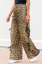 Load image into Gallery viewer, Brown Leopard Print Bow Tie Drawstring Elastic Waist Loose High Waist Pants
