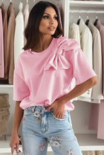 Load image into Gallery viewer, Pink Bow Applique Half Sleeve T-shirt
