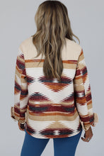 Load image into Gallery viewer, Multicolour Western Aztec Ribbed Patchwork Double Flap Pocket Raw Hem Shacket
