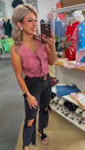 Load image into Gallery viewer, Heather Floral Textured V Neck Wrapped Sleeveless Bodysuit
