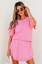 Load image into Gallery viewer, &quot;WAITLIST&quot; Pink Contrast Bow Trim Pearl Puff Sleeve Blouse and Skort 2pcs Set
