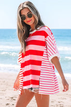 Load image into Gallery viewer, &quot;WAITLIST&quot; Pink Stripe Patchwork Round Neck Side Split Loose T Shirt
