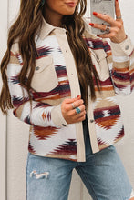 Load image into Gallery viewer, Multicolour Western Aztec Ribbed Patchwork Double Flap Pocket Raw Hem Shacket
