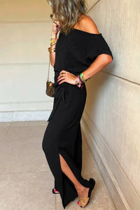 Black Checkered Mesh One Shoulder Short Sleeve Knotted Waist