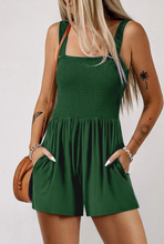 Load image into Gallery viewer, Green Casual Pocketed Smocked Sleeveless Romper
