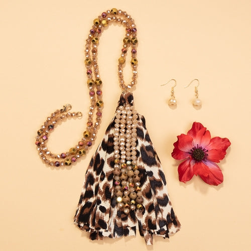 Beaded Tassel Necklace - Champagne