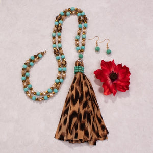 Leopard Tassel Necklace - Turquoise