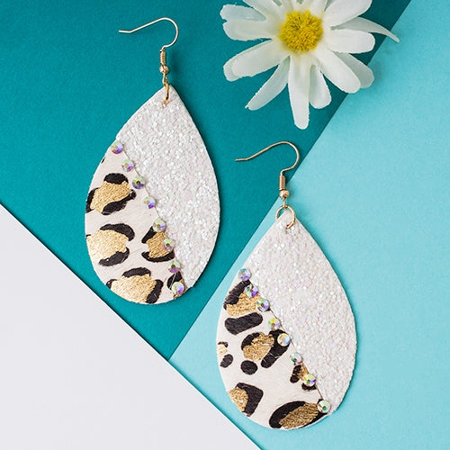 Glitter & Leopard Earrings - White