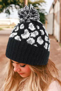 Black Winter Warm Thickened Leopard Print Fashion Jacquard Plush Hat
