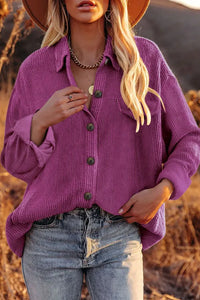 Purple Corduroy Long Sleeve Button-up Shirt Coat
