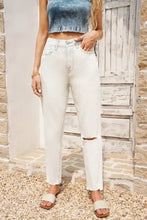 Load image into Gallery viewer, White High Waist Straight Leg Ripped Jeans
