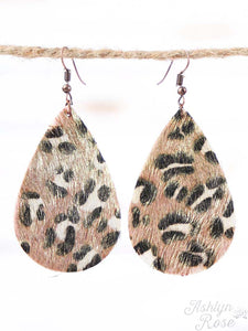 Leopard Print Teardrop Earrings with Gold Shimmer, Copper - Leopard