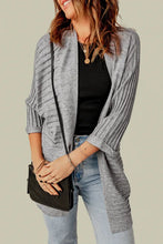 Load image into Gallery viewer, Gray Ribbed Open Front Knit Cardigan
